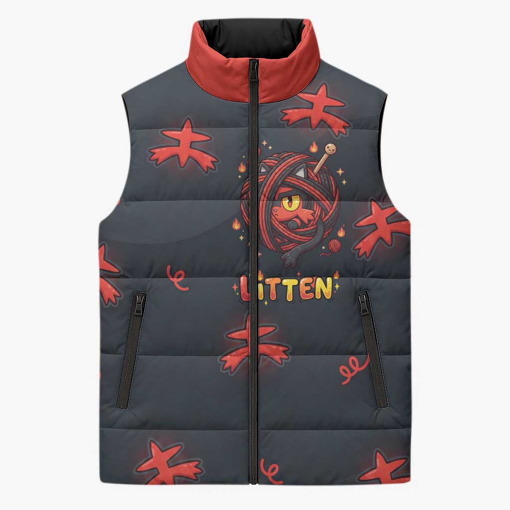 Litten Sleeveless Puffer Jacket Playful Ember Cartoon Art