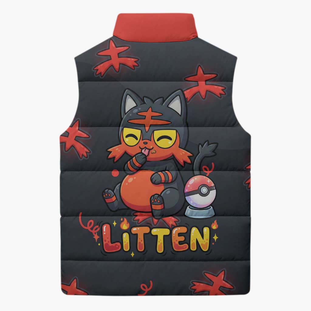 Litten Sleeveless Puffer Jacket Playful Ember Cartoon Art