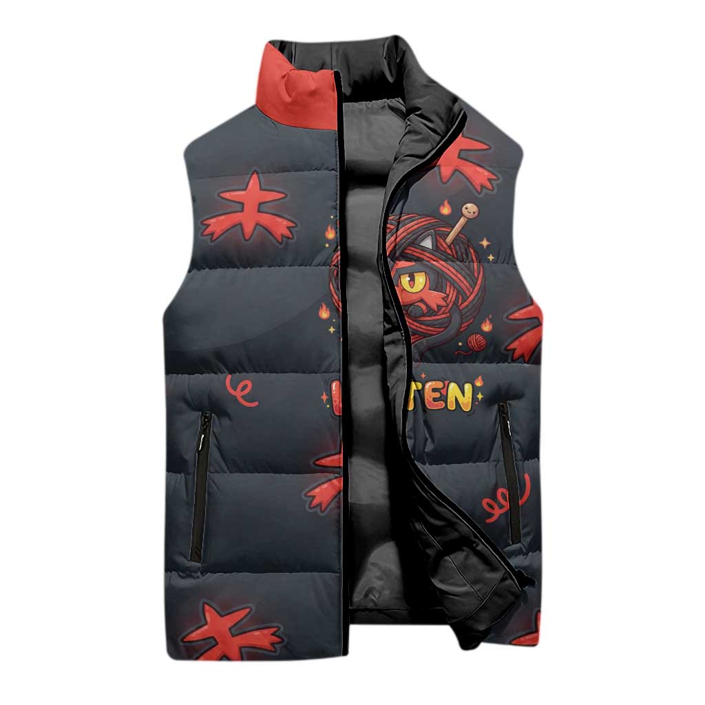 Litten Sleeveless Puffer Jacket Playful Ember Cartoon Art
