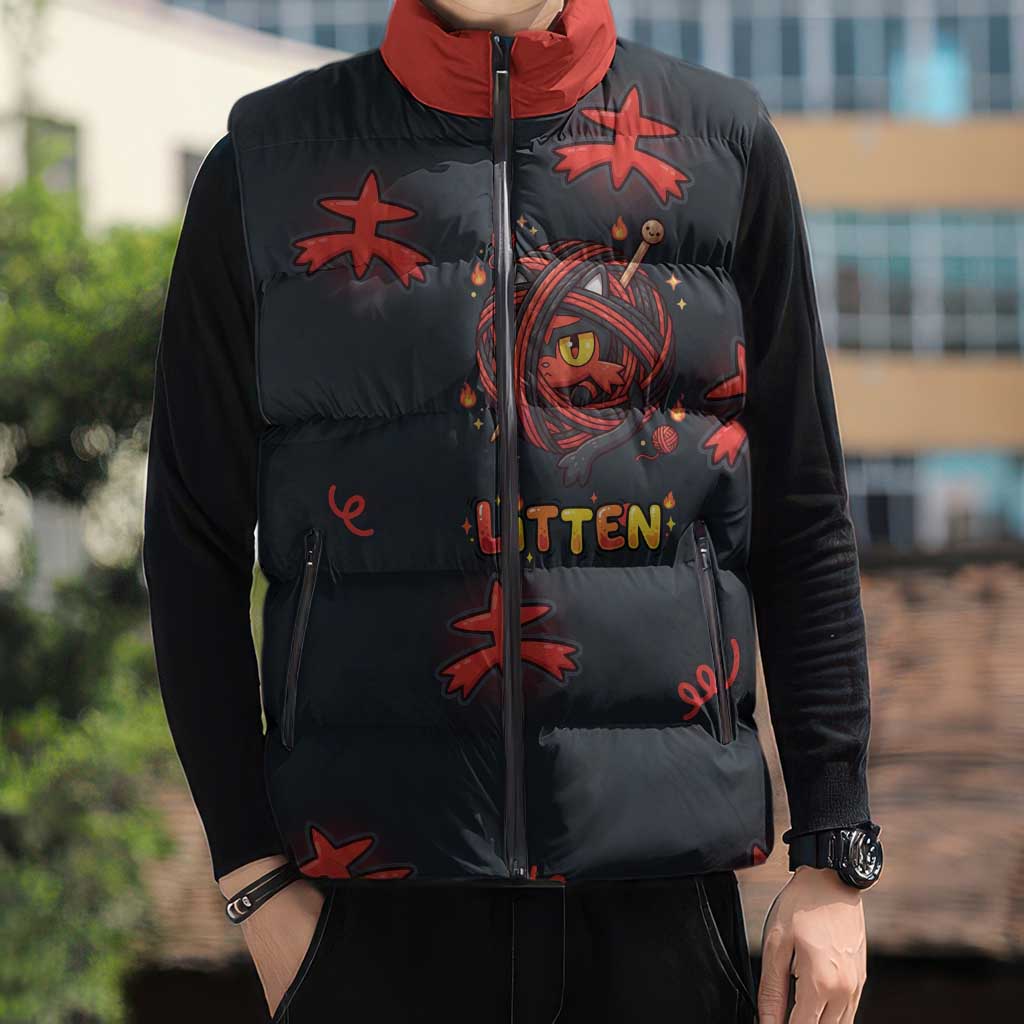 Litten Sleeveless Puffer Jacket Playful Ember Cartoon Art