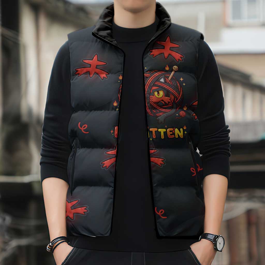Litten Sleeveless Puffer Jacket Playful Ember Cartoon Art