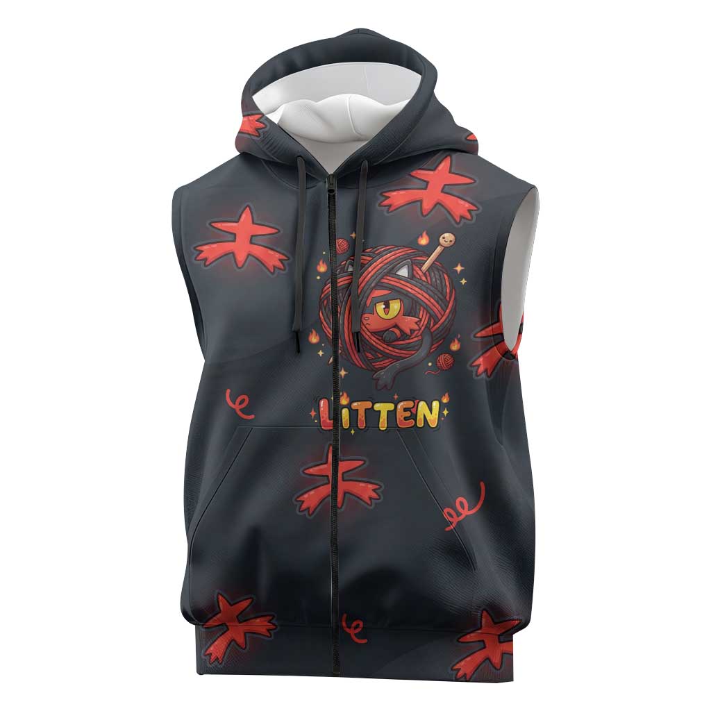 Litten Sleeveless Zip Hoodie Playful Ember Cartoon Art