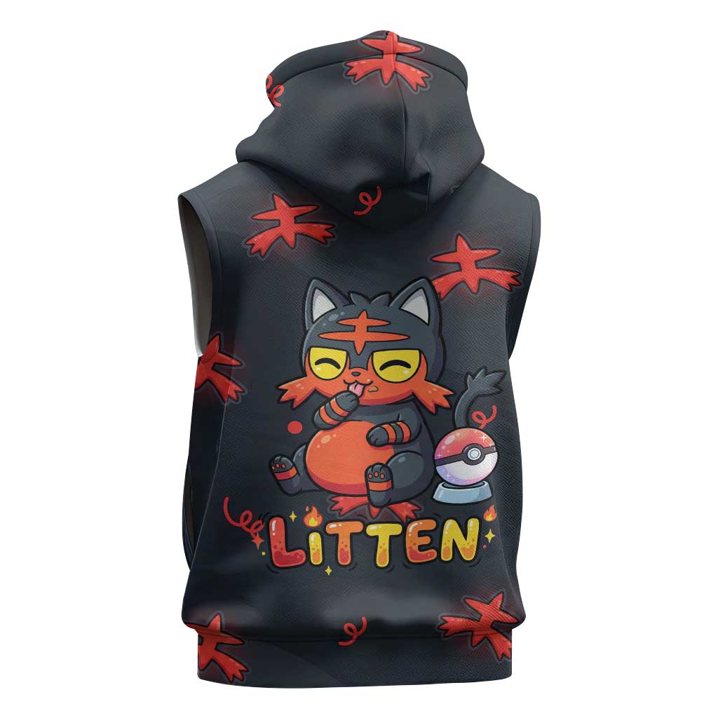 Litten Sleeveless Zip Hoodie Playful Ember Cartoon Art