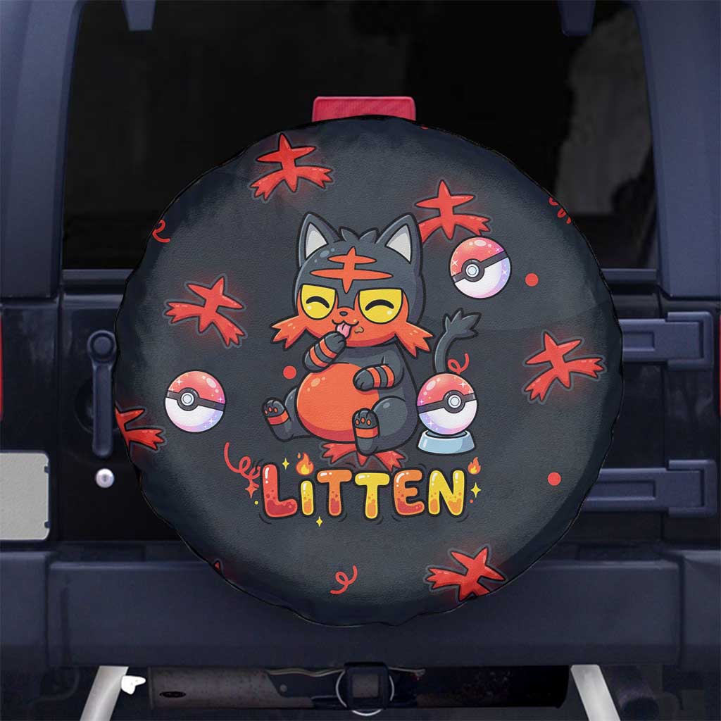 Litten Spare Tire Cover Playful Ember Cartoon Art