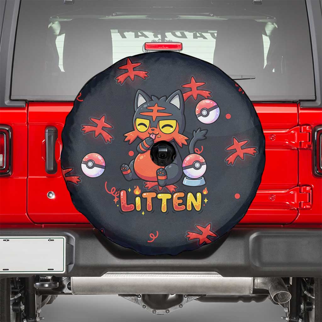 Litten Spare Tire Cover Playful Ember Cartoon Art