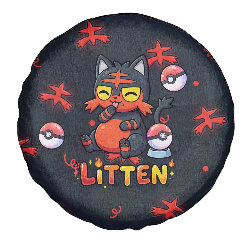 Litten Spare Tire Cover Playful Ember Cartoon Art