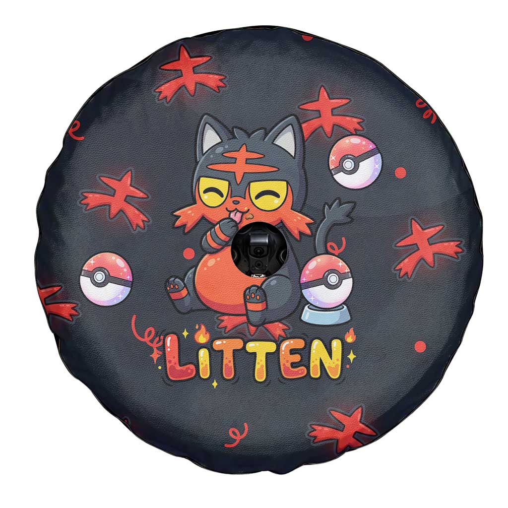 Litten Spare Tire Cover Playful Ember Cartoon Art