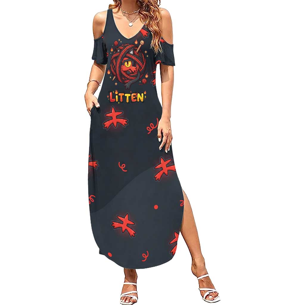 Litten Summer Maxi Dress Playful Ember Cartoon Art