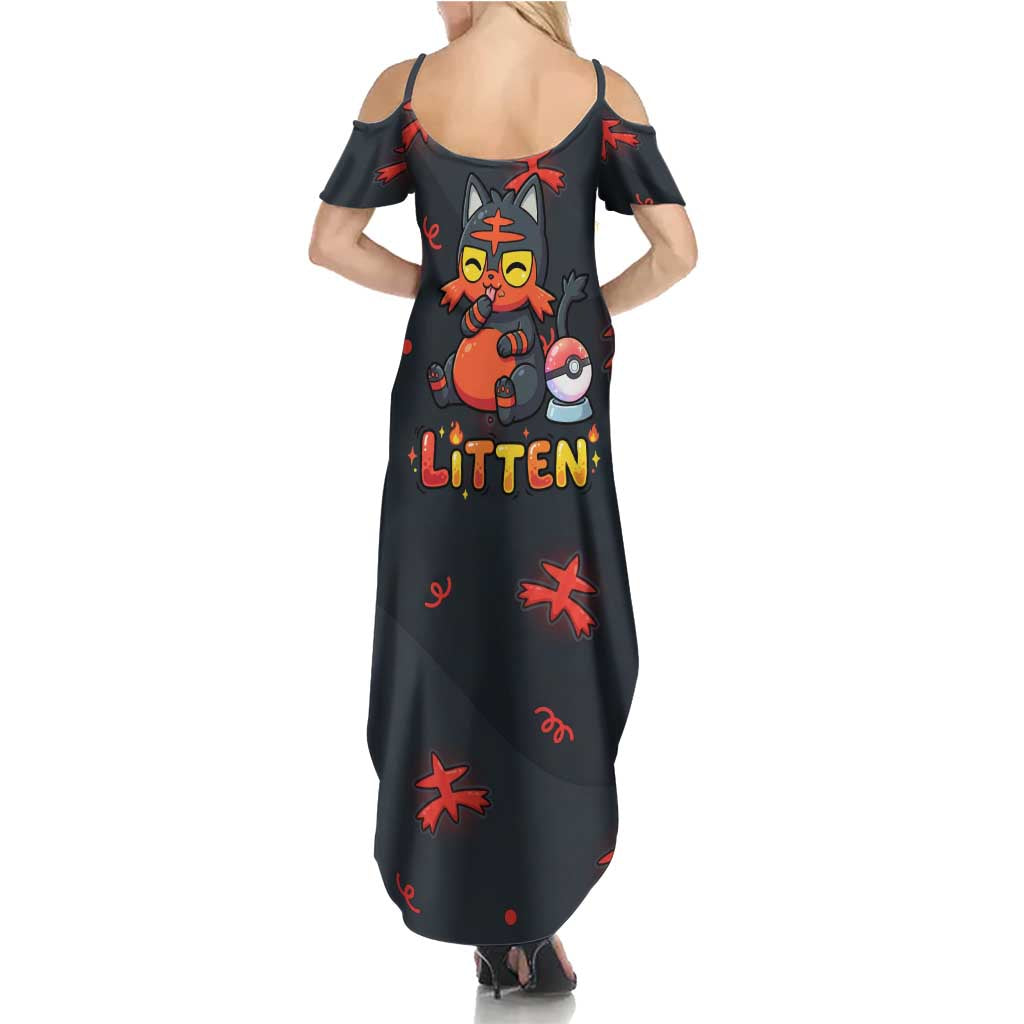 Litten Summer Maxi Dress Playful Ember Cartoon Art