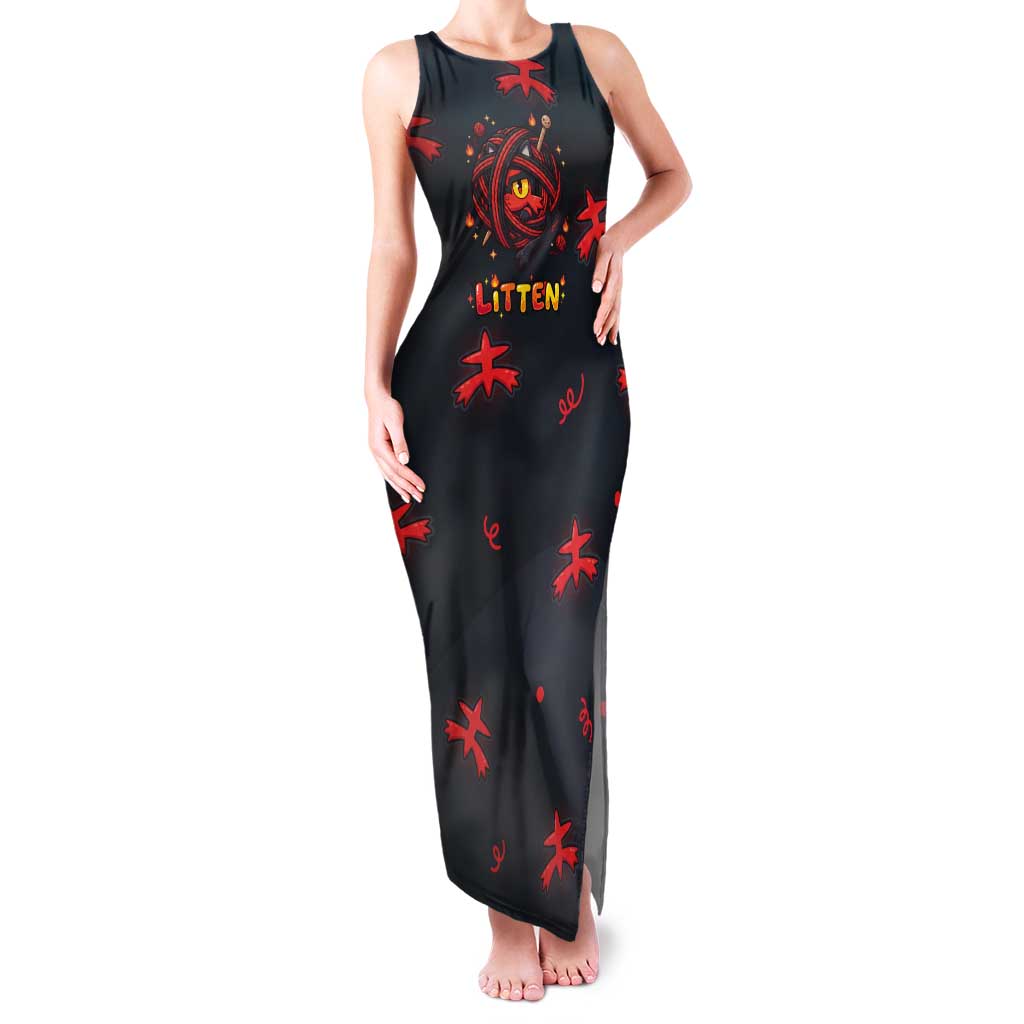 Litten Tank Maxi Dress Playful Ember Cartoon Art