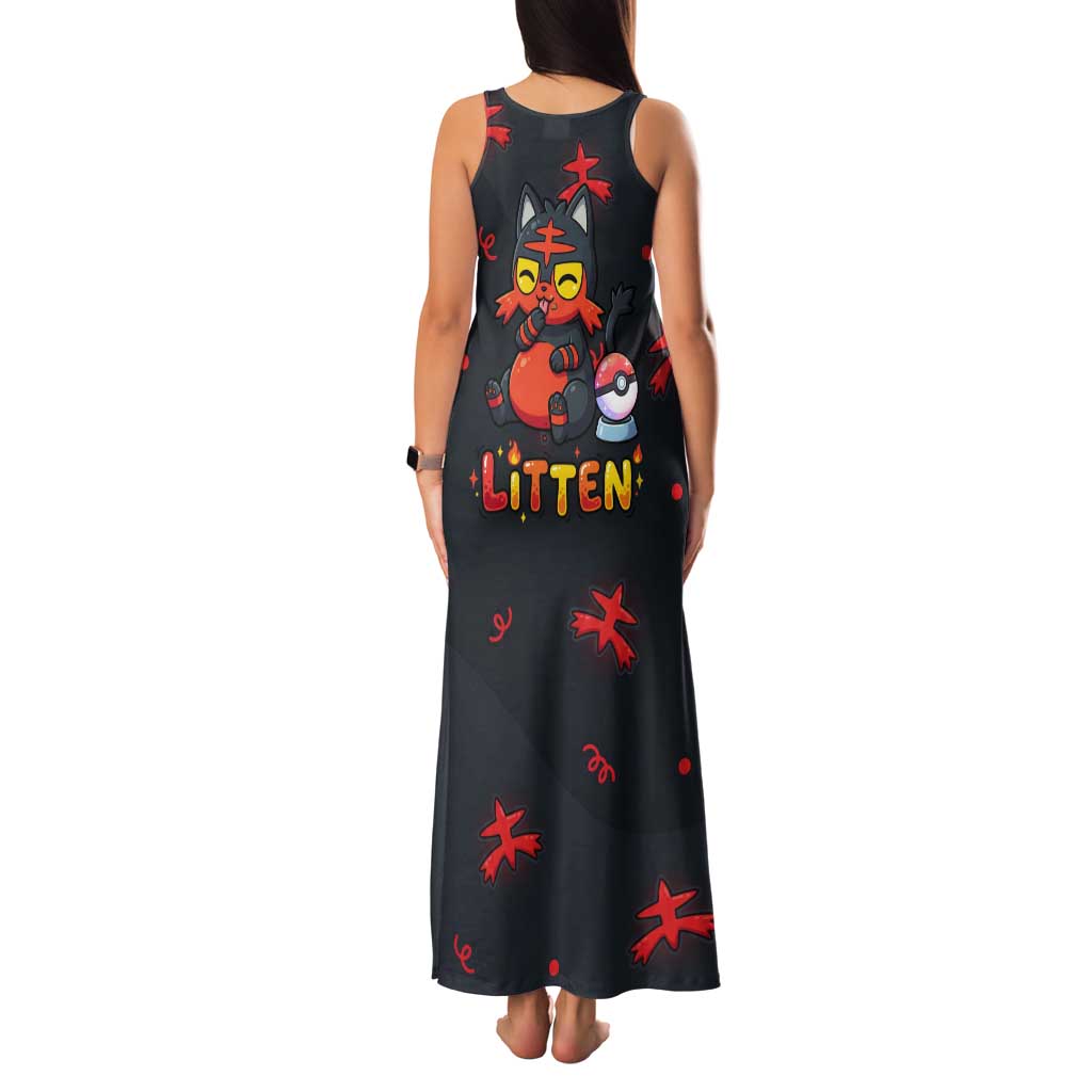 Litten Tank Maxi Dress Playful Ember Cartoon Art
