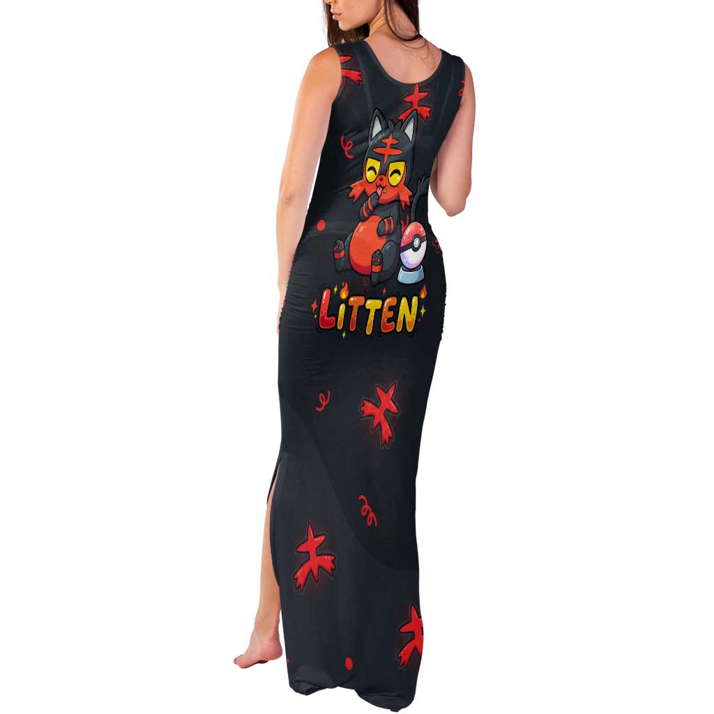 Litten Tank Maxi Dress Playful Ember Cartoon Art