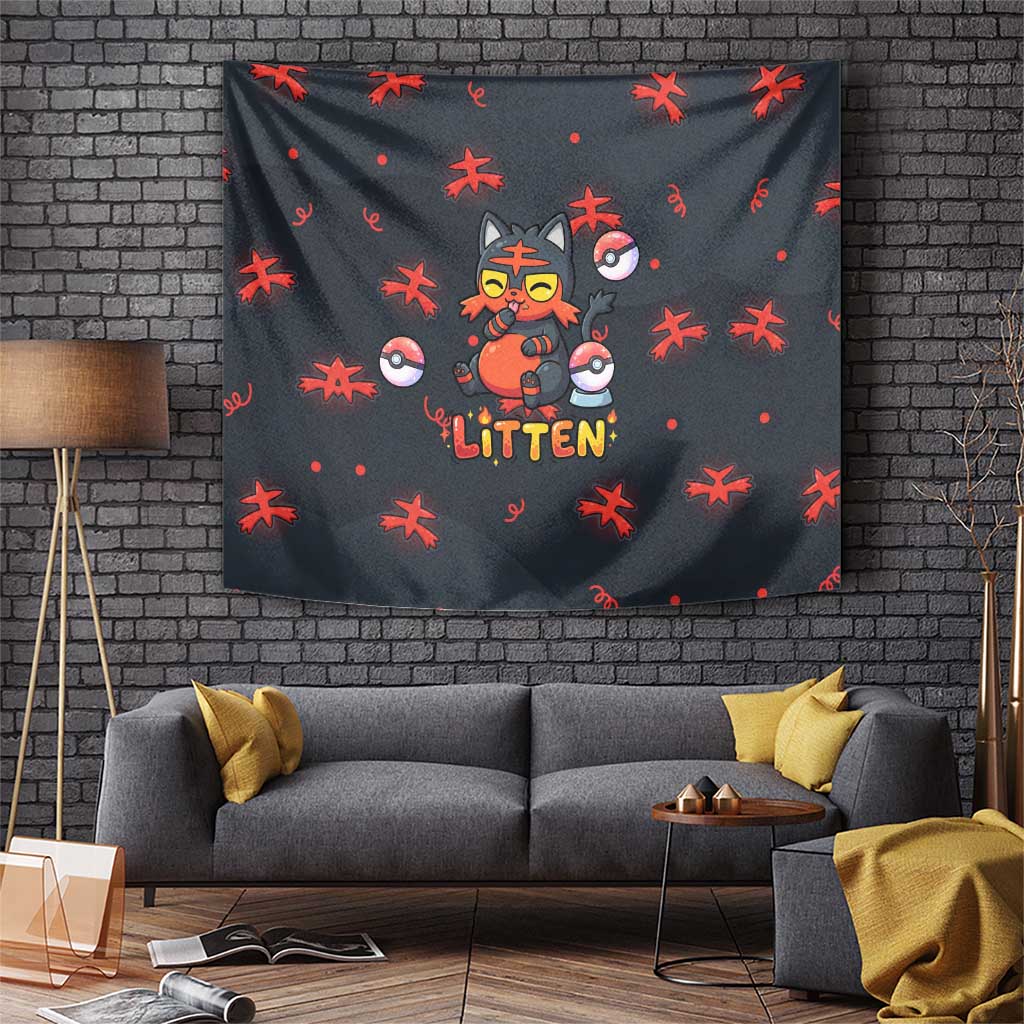 Litten Tapestry Playful Ember Cartoon Art