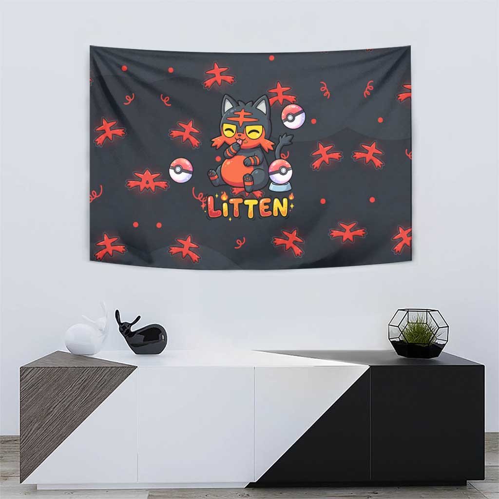 Litten Tapestry Playful Ember Cartoon Art