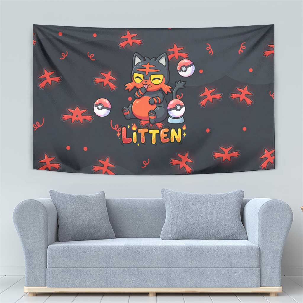 Litten Tapestry Playful Ember Cartoon Art