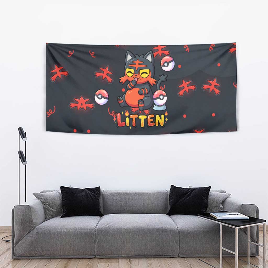 Litten Tapestry Playful Ember Cartoon Art