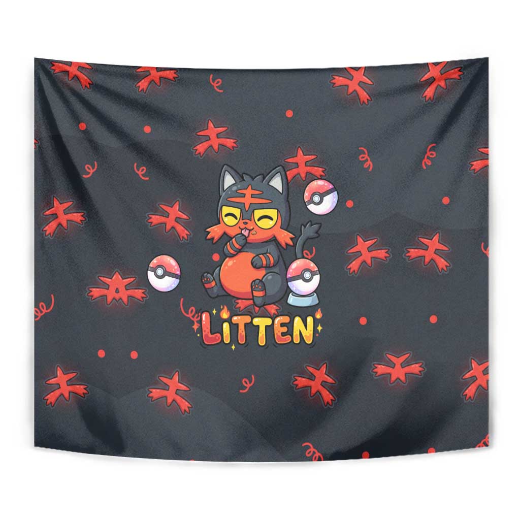 Litten Tapestry Playful Ember Cartoon Art