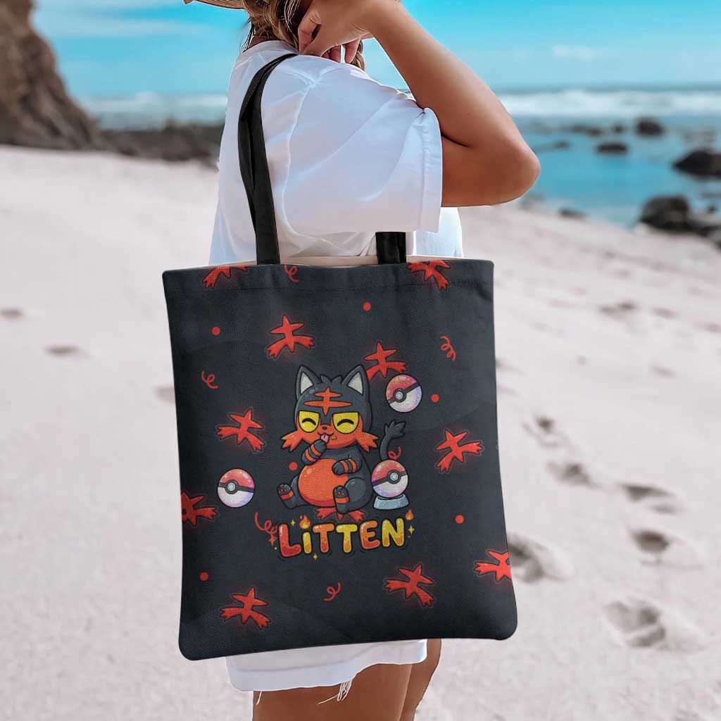 Litten Tote Bag Playful Ember Cartoon Art