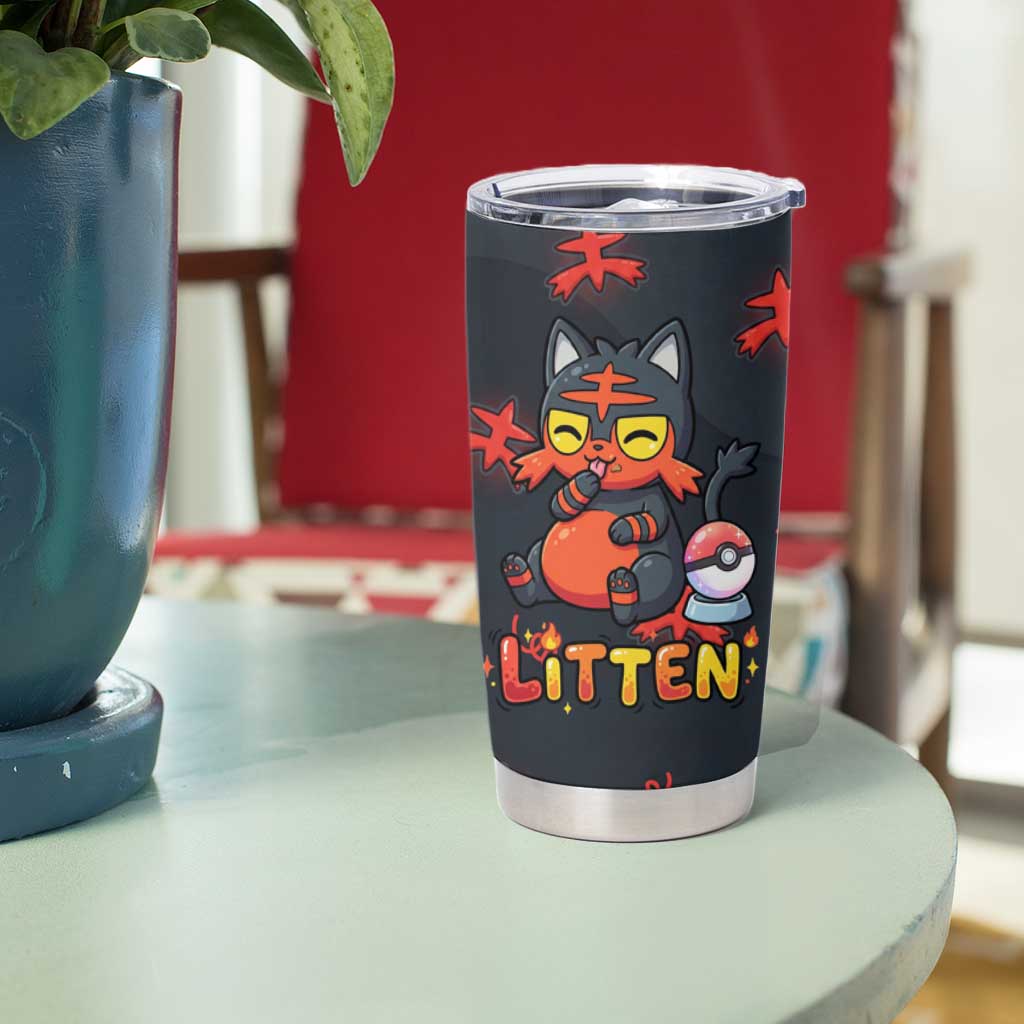 Litten Tumbler Cup Playful Ember Cartoon Art