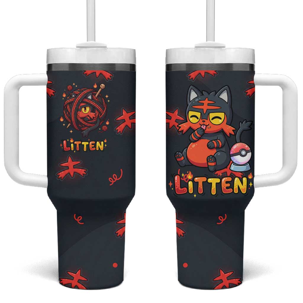 Litten Tumbler With Handle Playful Ember Cartoon Art
