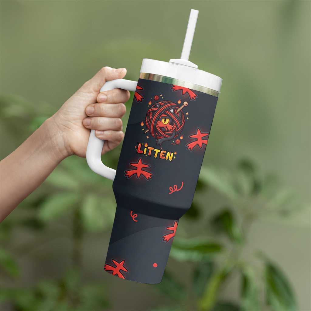 Litten Tumbler With Handle Playful Ember Cartoon Art