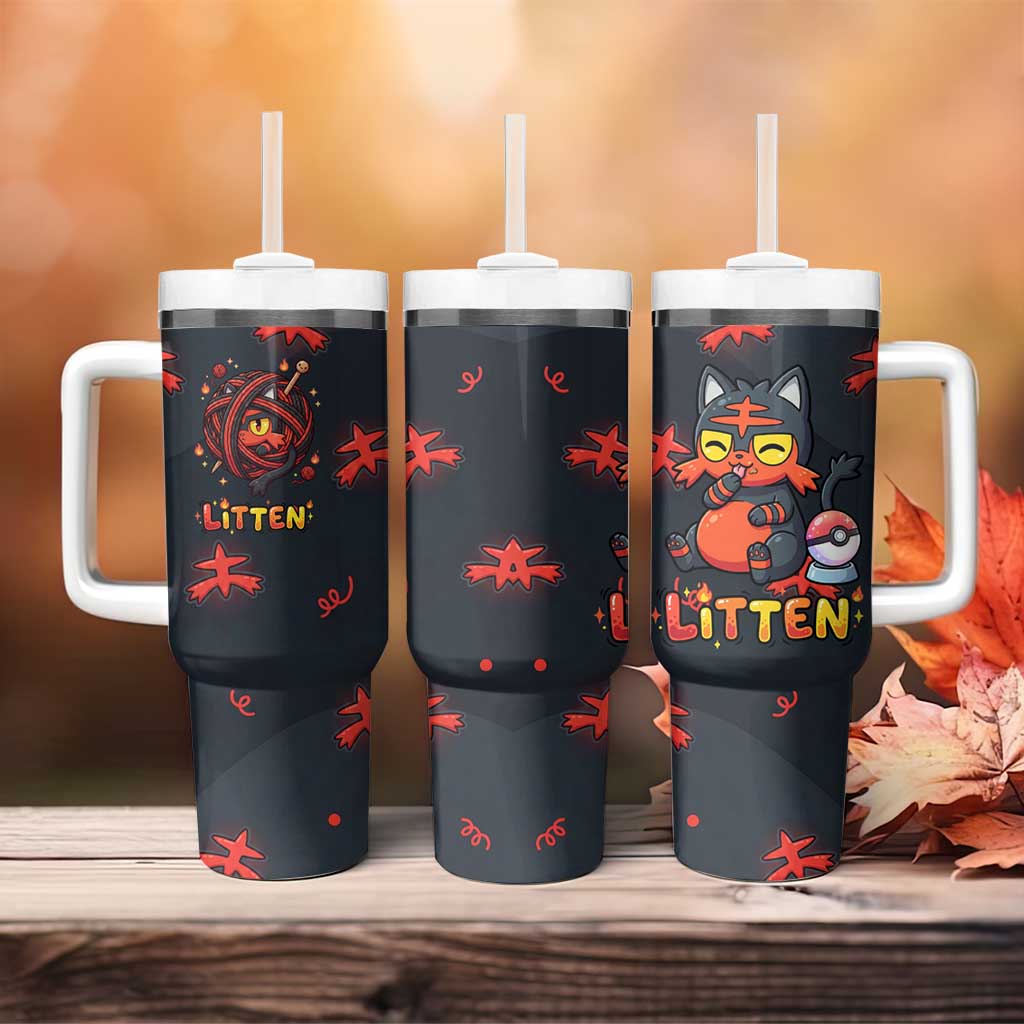 Litten Tumbler With Handle Playful Ember Cartoon Art
