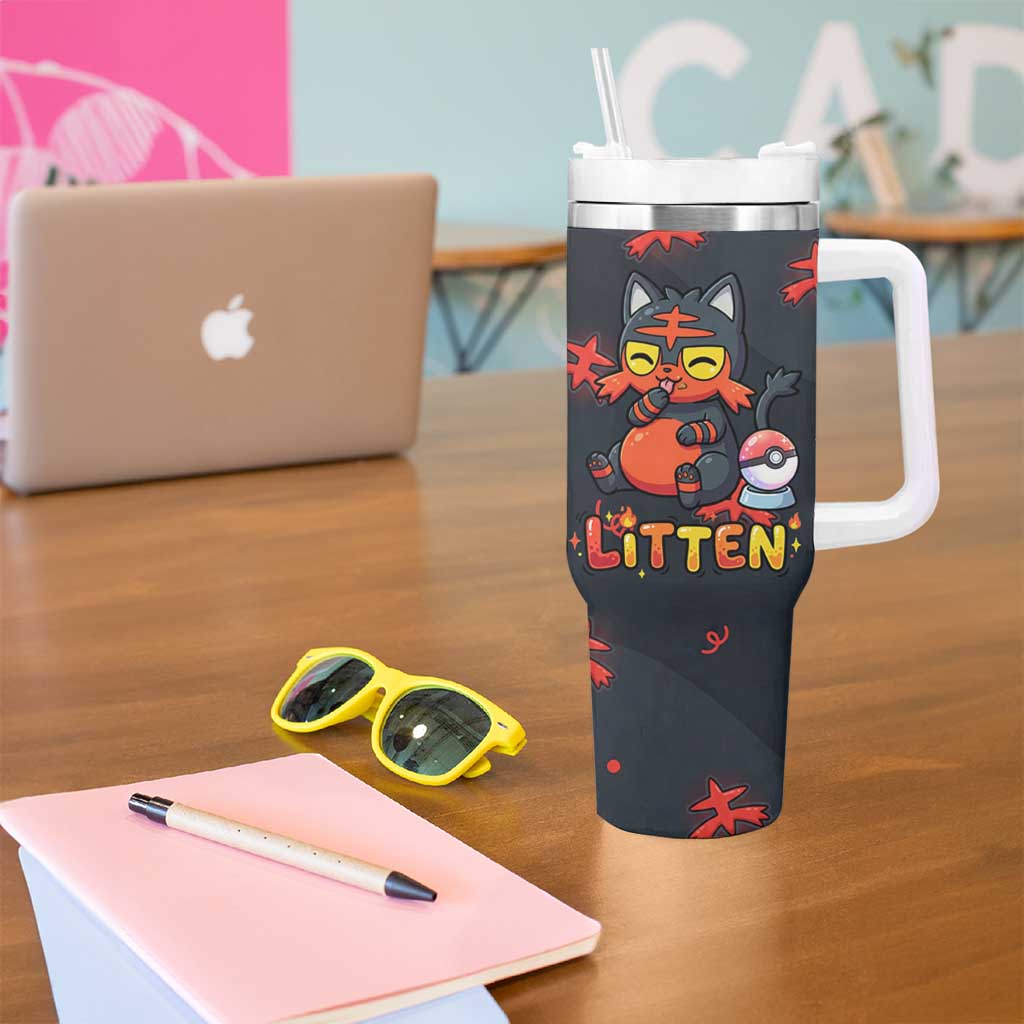 Litten Tumbler With Handle Playful Ember Cartoon Art