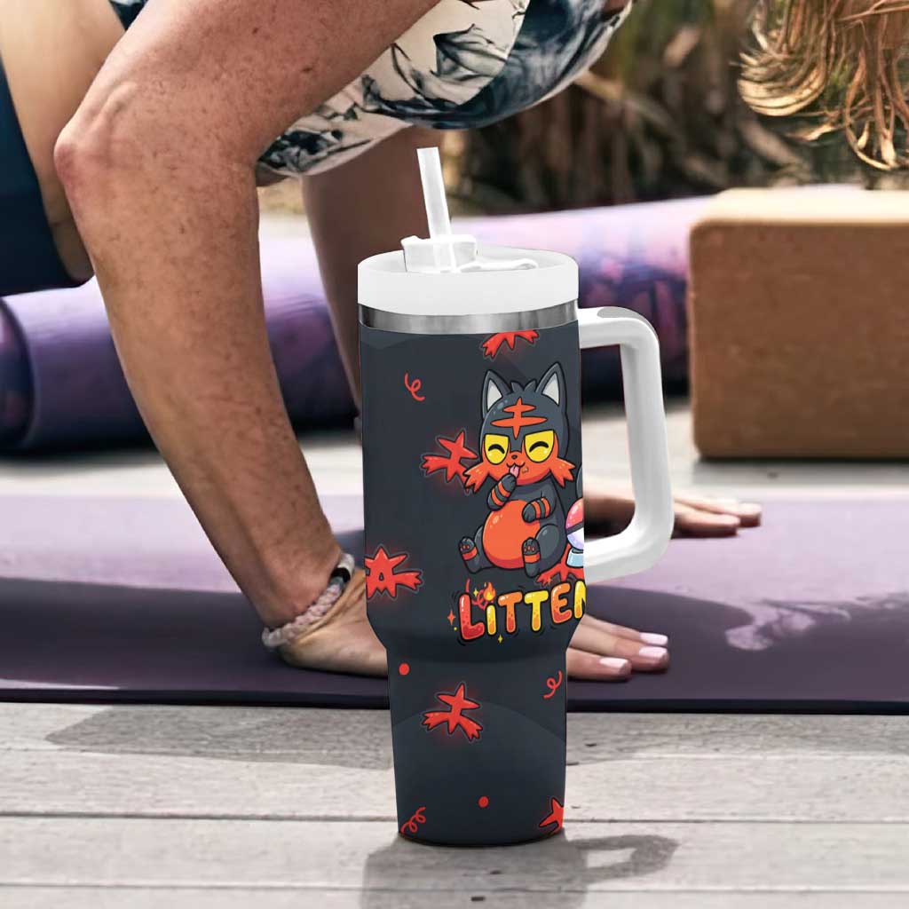 Litten Tumbler With Handle Playful Ember Cartoon Art