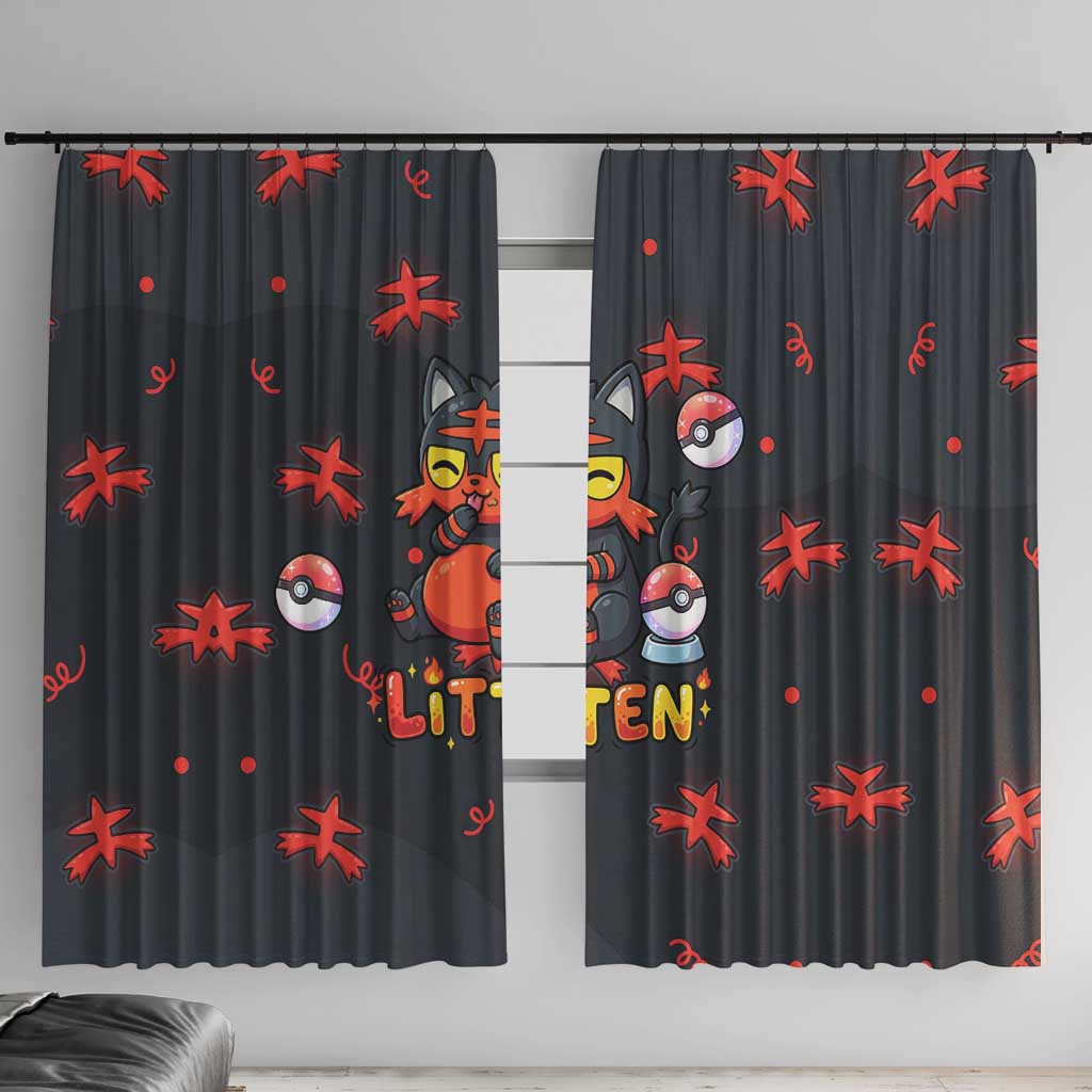 Litten Window Curtain Playful Ember Cartoon Art