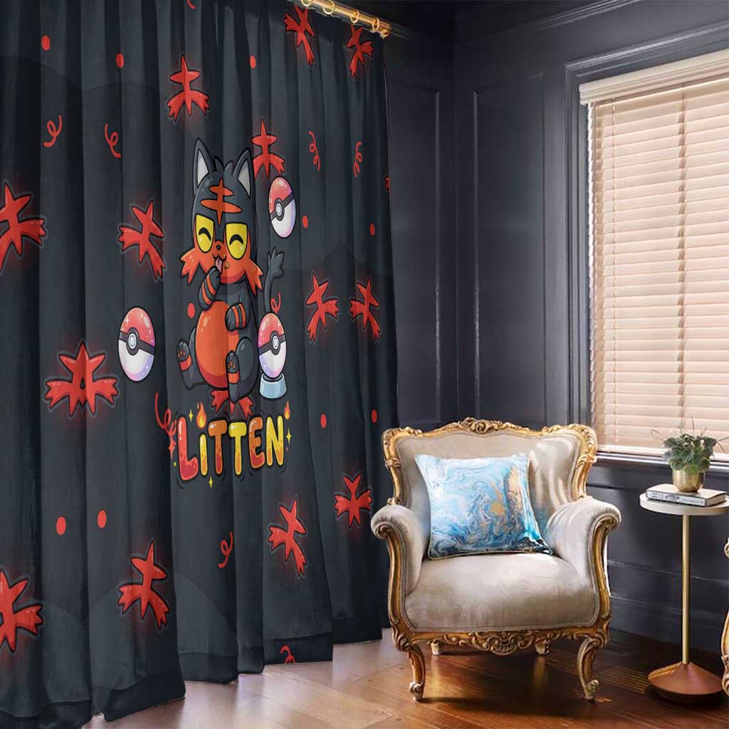 Litten Window Curtain Playful Ember Cartoon Art