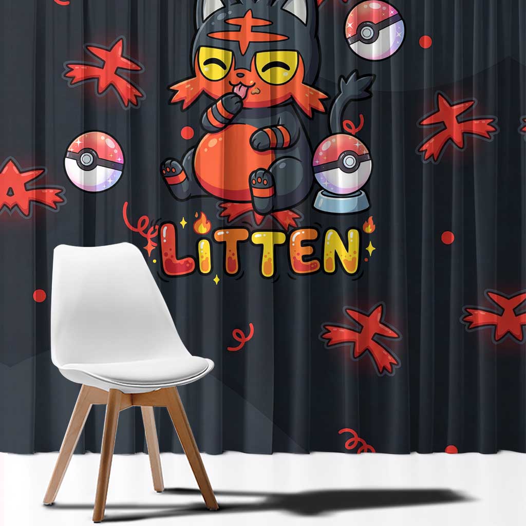 Litten Window Curtain Playful Ember Cartoon Art