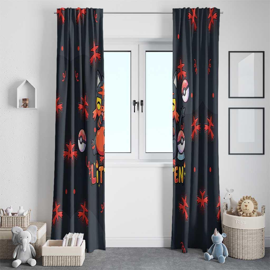 Litten Window Curtain Playful Ember Cartoon Art