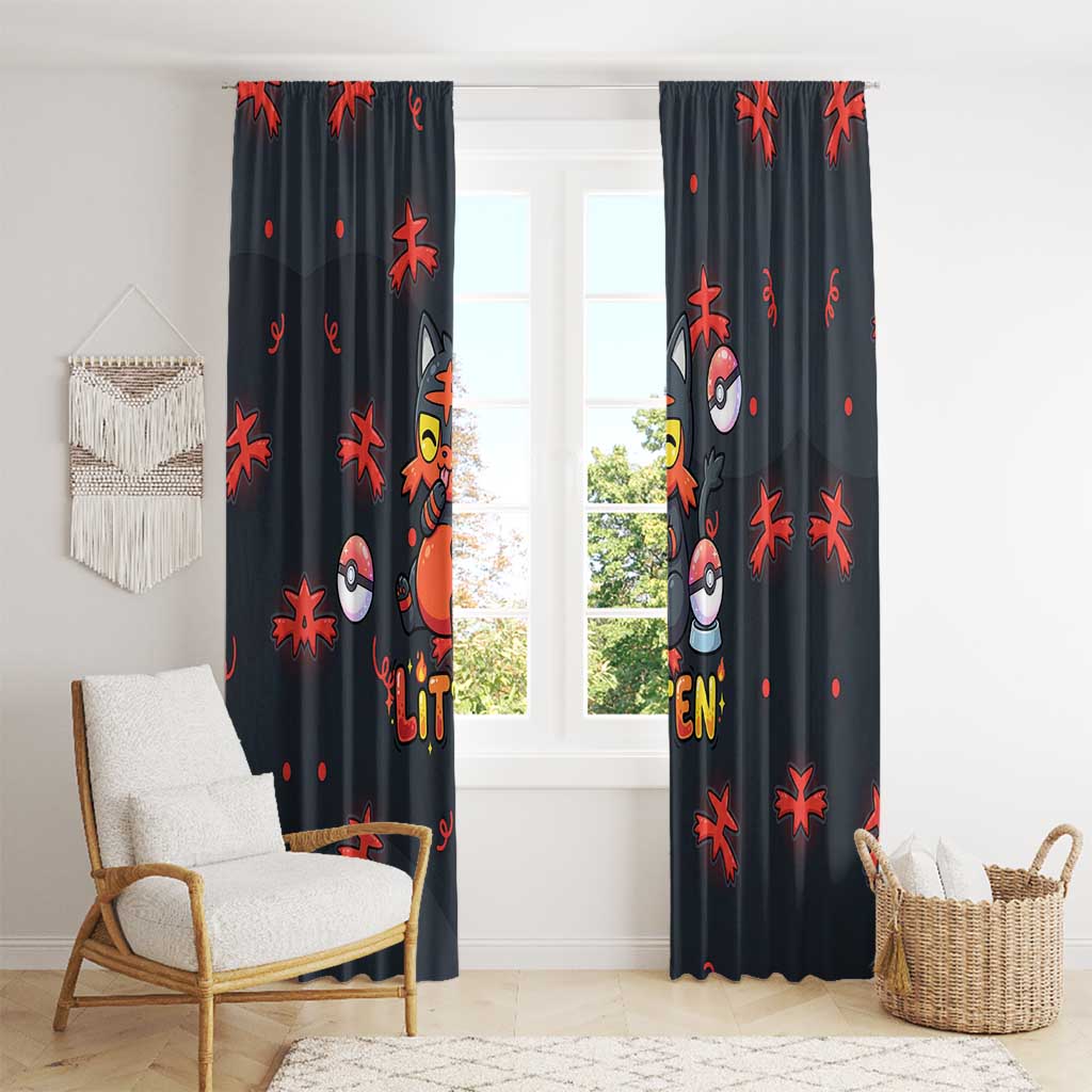 Litten Window Curtain Playful Ember Cartoon Art