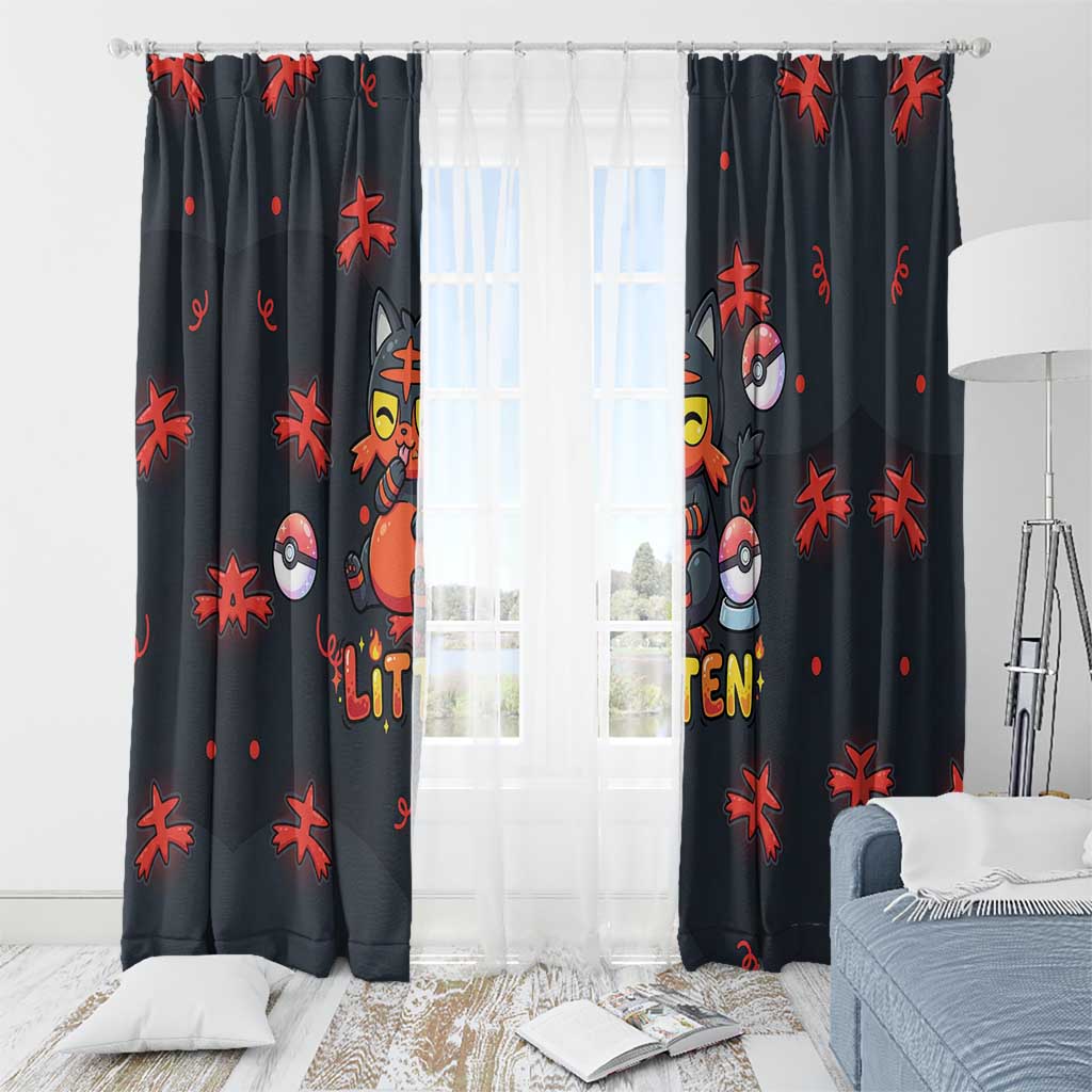 Litten Window Curtain Playful Ember Cartoon Art