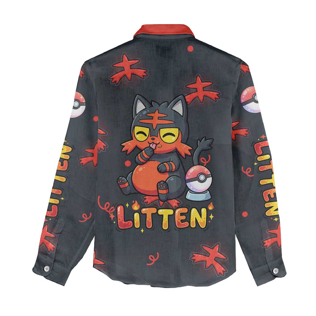 Litten Women Casual Shirt Playful Ember Cartoon Art