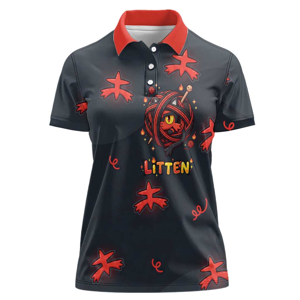 Litten Women Polo Shirt Playful Ember Cartoon Art
