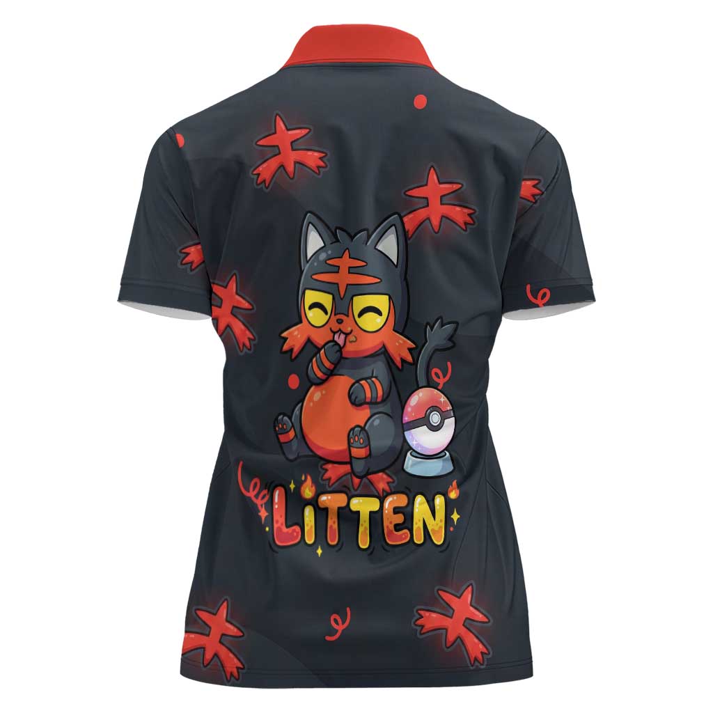 Litten Women Polo Shirt Playful Ember Cartoon Art