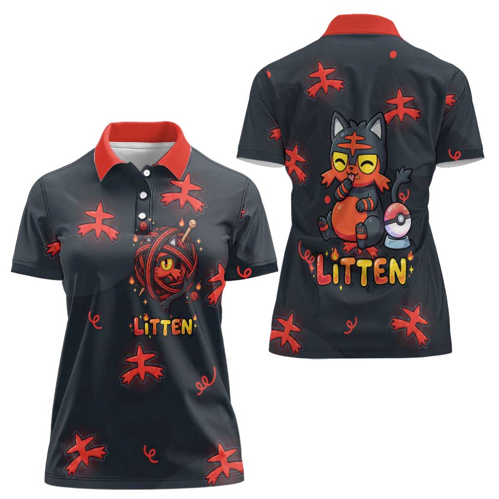Litten Women Polo Shirt Playful Ember Cartoon Art