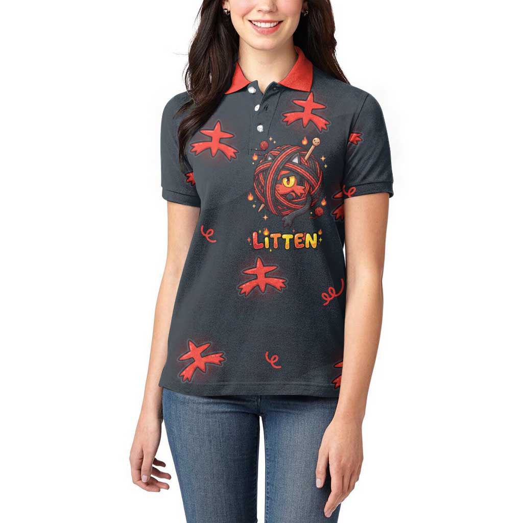 Litten Women Polo Shirt Playful Ember Cartoon Art