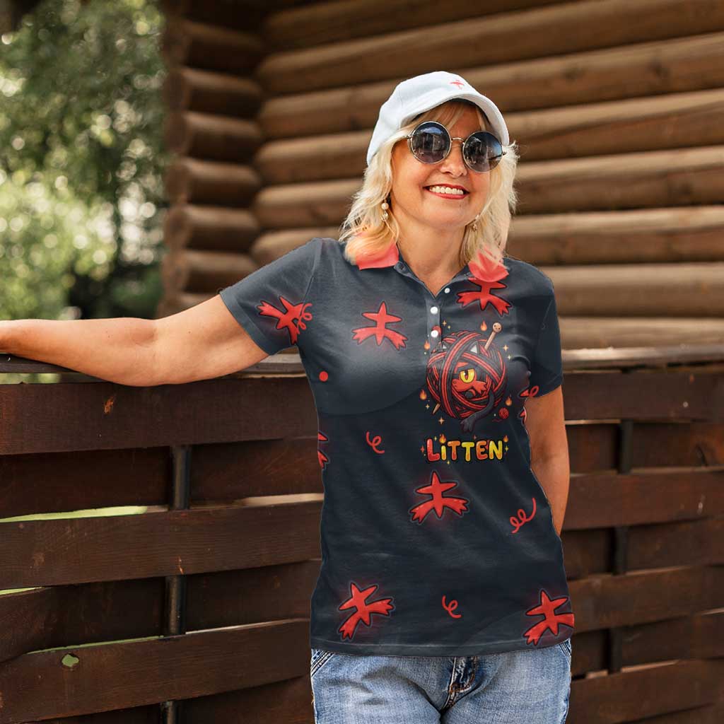 Litten Women Polo Shirt Playful Ember Cartoon Art