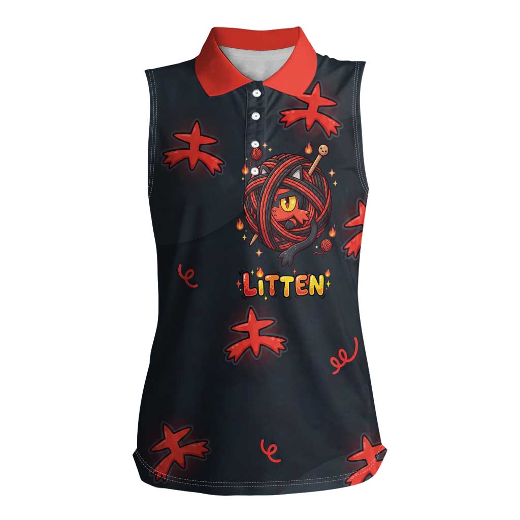 Litten Women Sleeveless Polo Shirt Playful Ember Cartoon Art