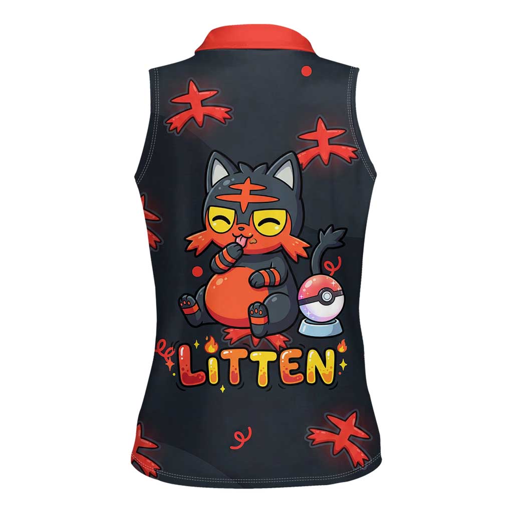 Litten Women Sleeveless Polo Shirt Playful Ember Cartoon Art