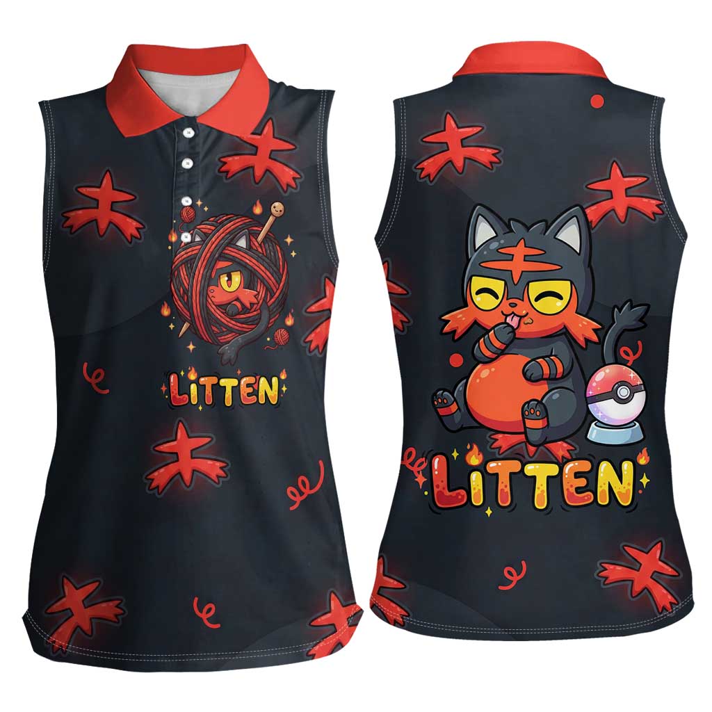 Litten Women Sleeveless Polo Shirt Playful Ember Cartoon Art