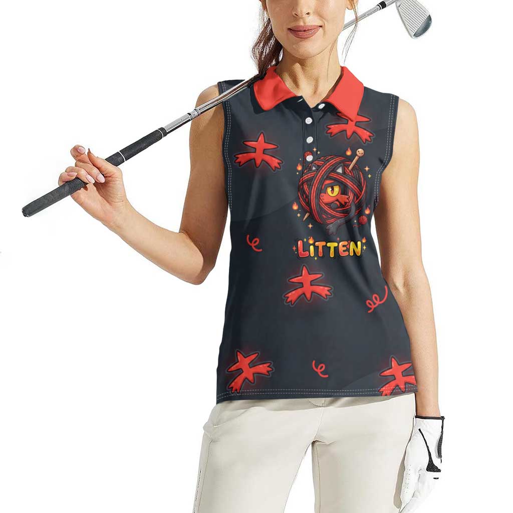 Litten Women Sleeveless Polo Shirt Playful Ember Cartoon Art