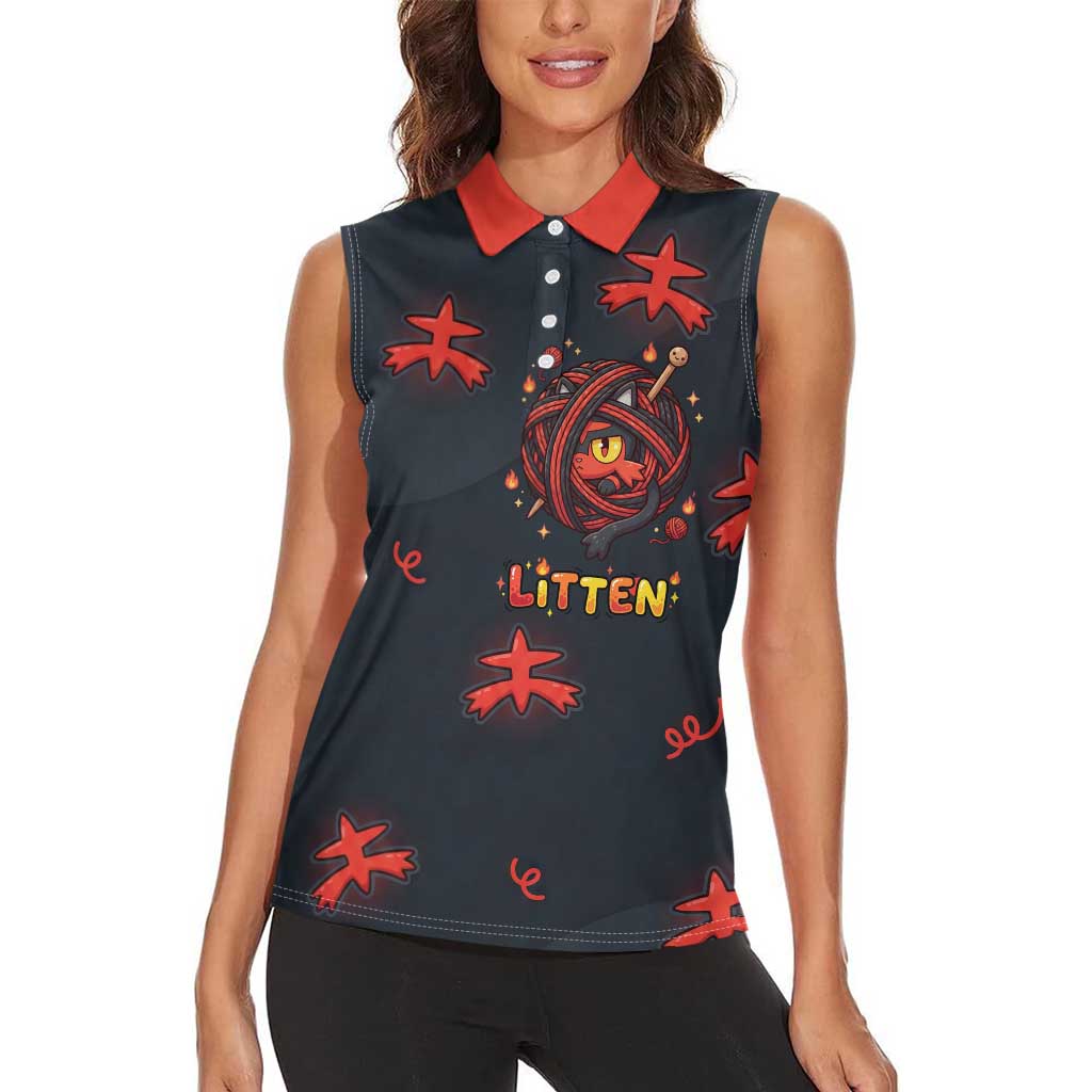 Litten Women Sleeveless Polo Shirt Playful Ember Cartoon Art