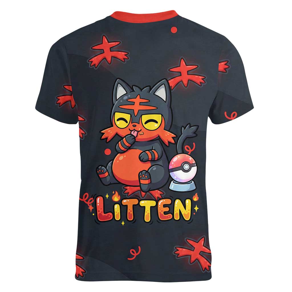 Litten Women V-Neck T-Shirt Playful Ember Cartoon Art