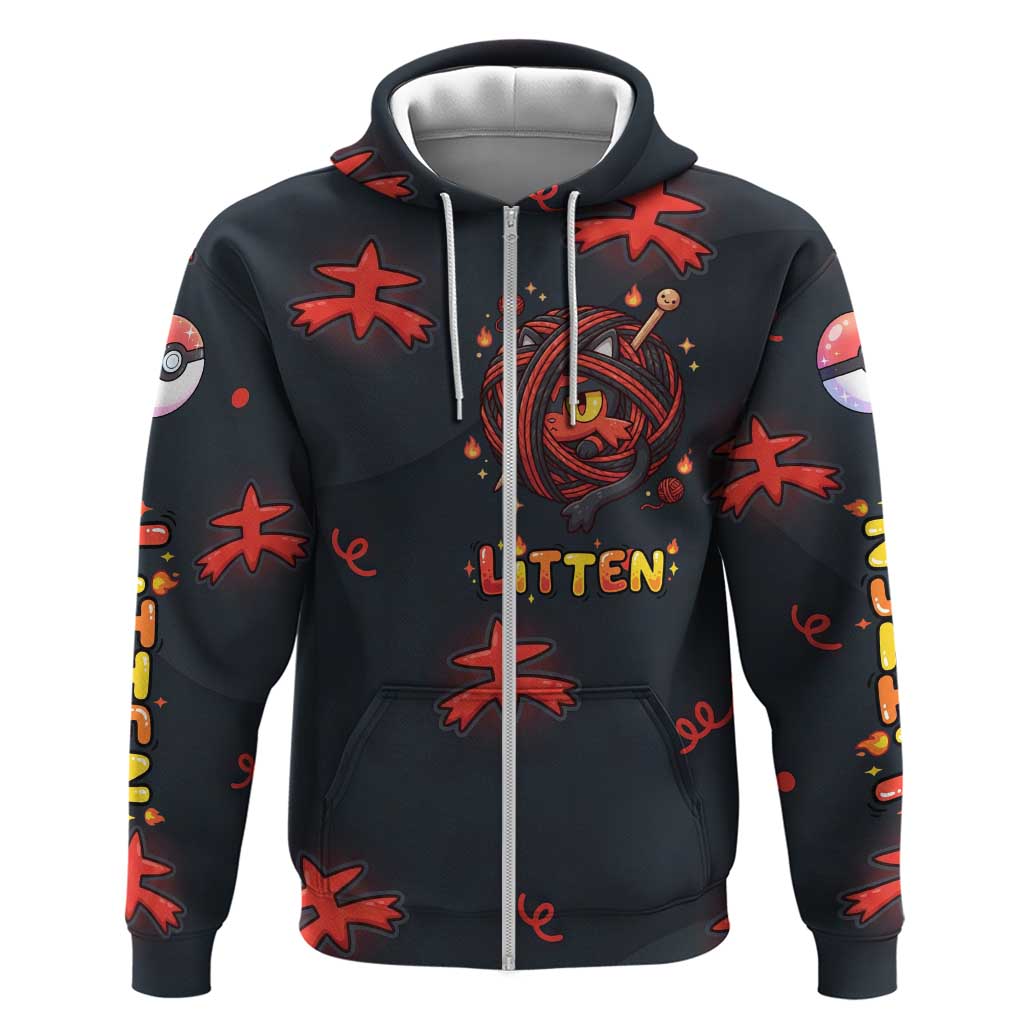 Litten Zip Hoodie Playful Ember Cartoon Art
