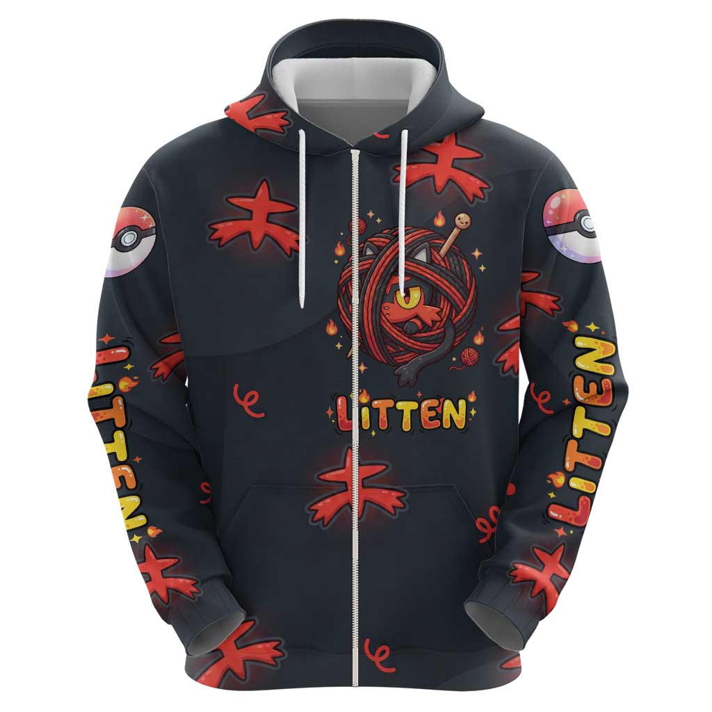 Litten Zip Hoodie Playful Ember Cartoon Art