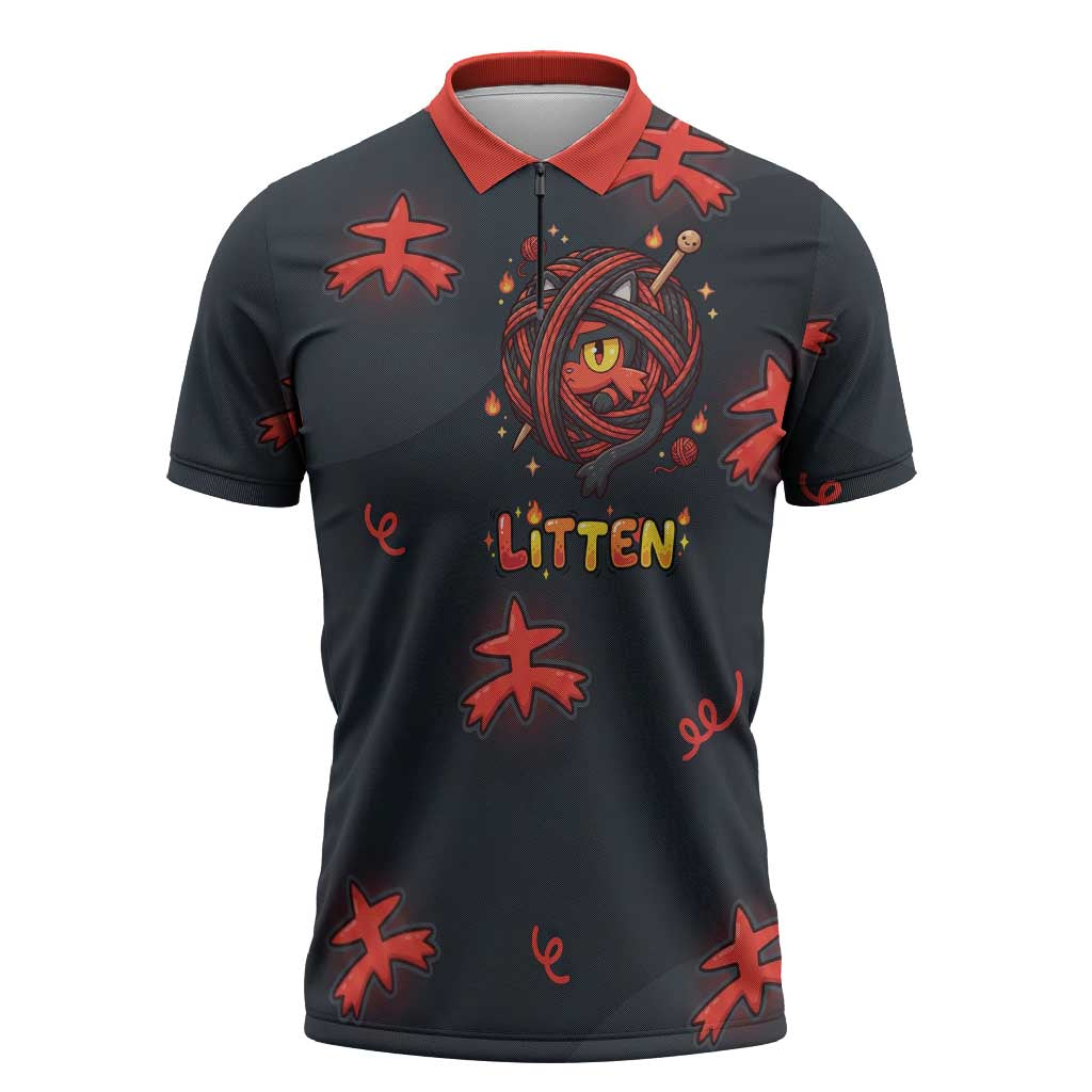 Litten Zipper Polo Shirt Playful Ember Cartoon Art