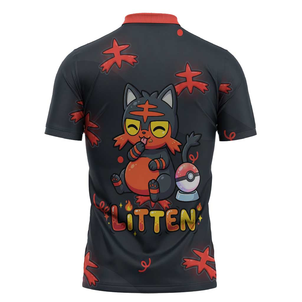 Litten Zipper Polo Shirt Playful Ember Cartoon Art